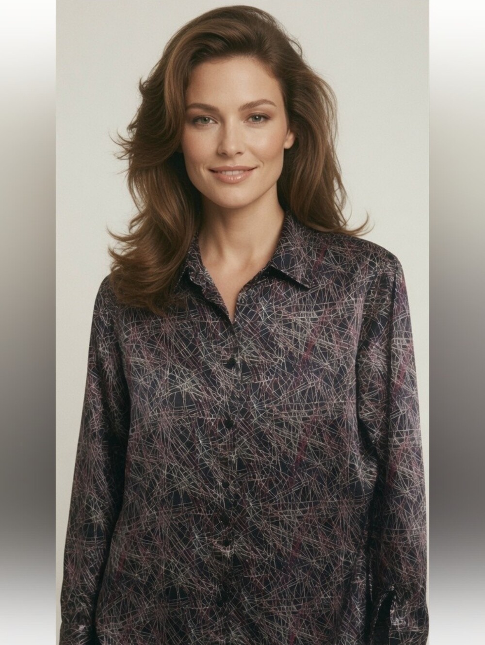 Vintage Y2K Notations Abstract Satin Blouse Large‎ Funky Lightweight